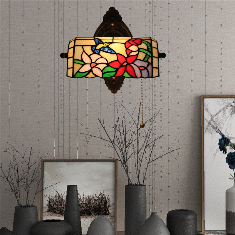 Applique murale traditionnelle Tiffany demi-cylindre en alliage de zinc et fer avec verre teinté 1 lumière pour salon 