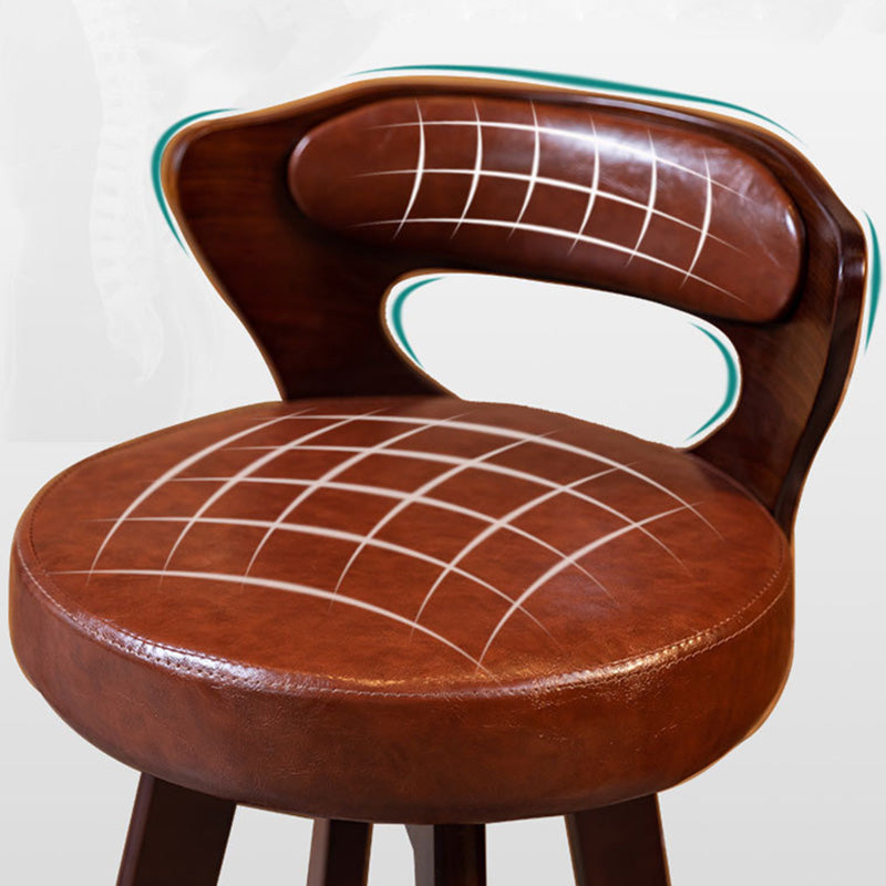 Modern Simplicity Round PU Leather Rubberwood Bar Stool Low Back Footrest For Dining Room
