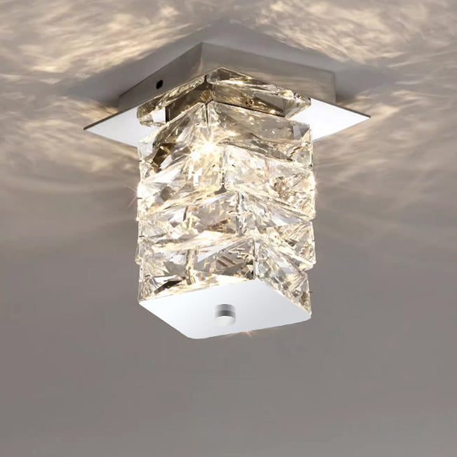 Contemporary Luxury Crystal Cuboid Hardware LED Semi-Flush Mount Ceiling Light For Living Room