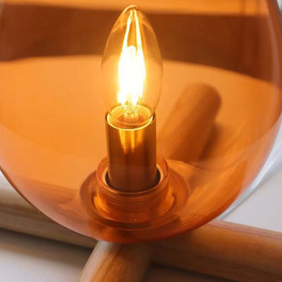 Modern Art Deco Fire Wood Glass 1-Light Table Lamp For Living Room