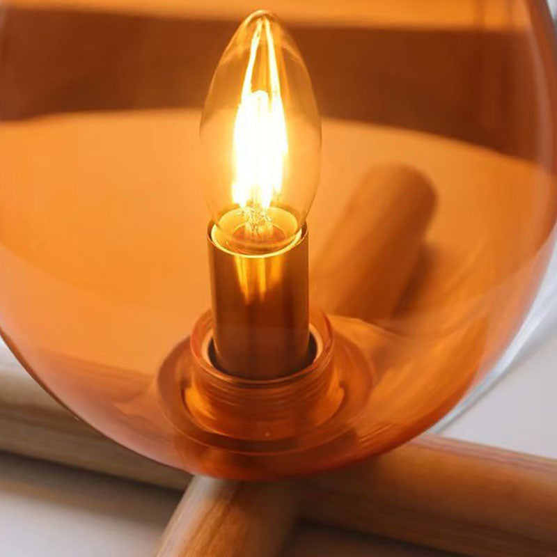Modern Art Deco Fire Wood Glass 1-Light Table Lamp For Living Room