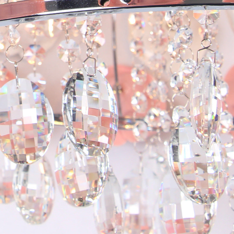 Moderne Minimaliste Rose Ronde Cristal Branche Cristal Fer 5/6 Lumière Plafonnier Pour Chambre 