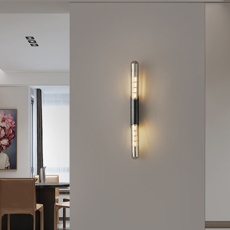 Zeitgenössische nordische Messingglasstreifen-Wandleuchte mit 2 Lichtern für Wohnzimmer 
