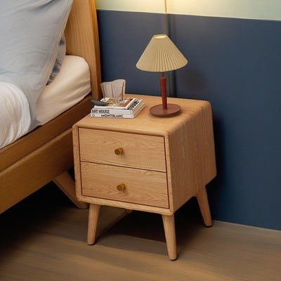 Table de nuit rectangulaire en bois massif minimaliste moderne à 2 tiroirs pour chambre 