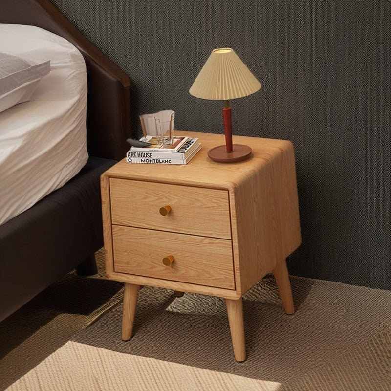 Table de nuit rectangulaire en bois massif minimaliste moderne à 2 tiroirs pour chambre 