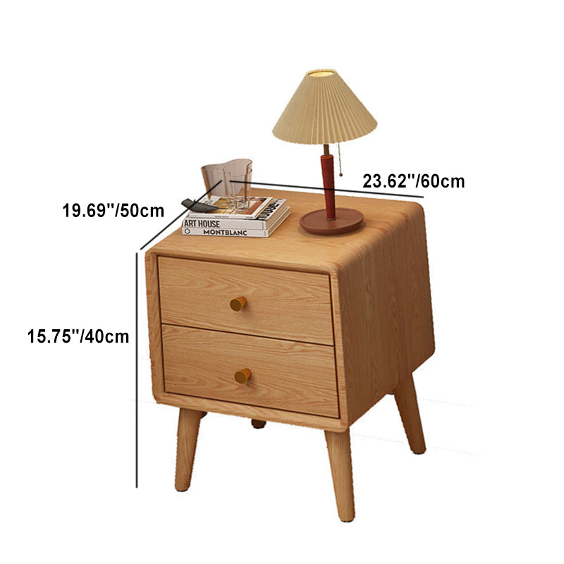 Table de nuit rectangulaire en bois massif minimaliste moderne à 2 tiroirs pour chambre 