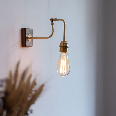Zeitgenössische Retro Kupfer Massivholz 1-Licht Wandleuchte Lampe für Schlafzimmer 