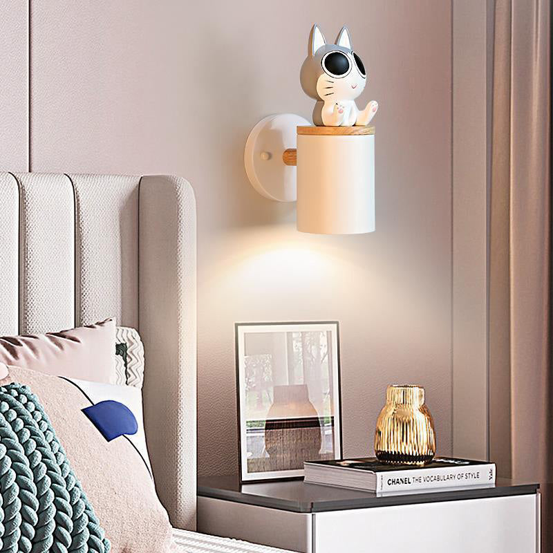 Applique murale 1 lumière en bois massif résine fer colonne de créature de dessin animé minimaliste moderne pour chambre 