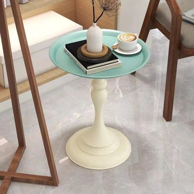 Mesa Auxiliar de Hierro Escandinava Contemporánea Redonda de 1 Pierna para Sala de Estar 