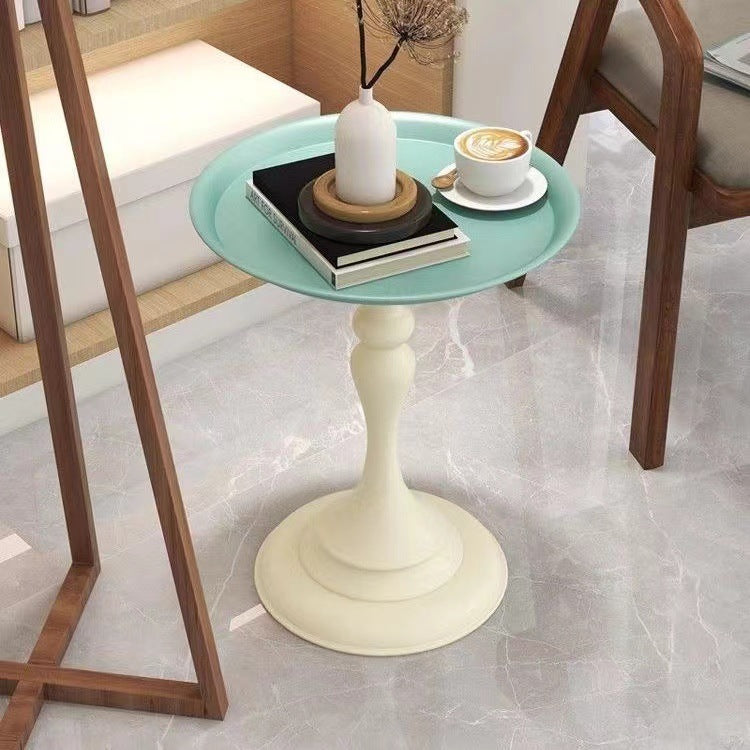 Mesa Auxiliar de Hierro Escandinava Contemporánea Redonda de 1 Pierna para Sala de Estar 