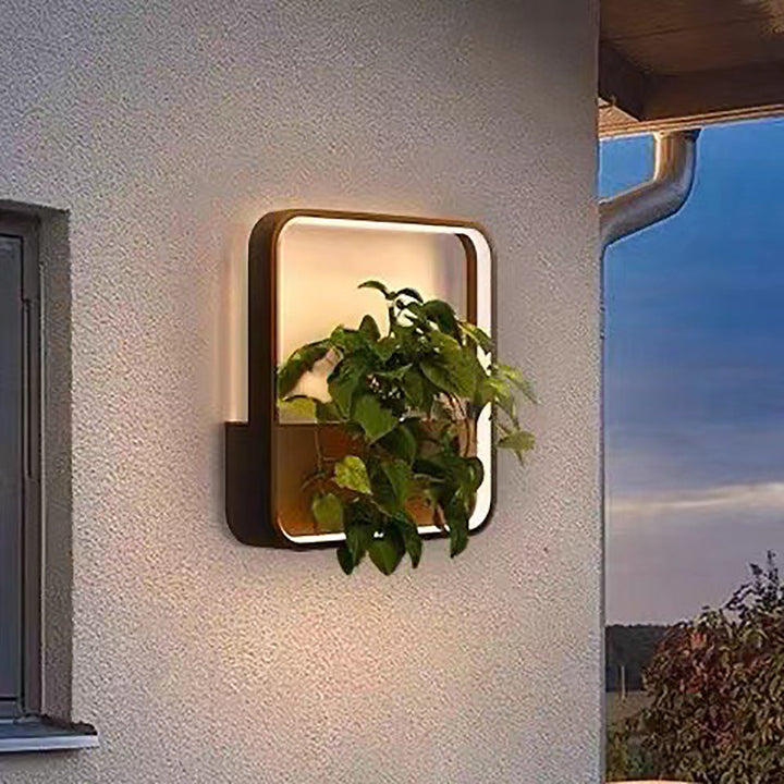 Aplique de pared LED impermeable para exterior con marco geométrico cuadrado de aluminio y acero inoxidable, estilo minimalista moderno, para jardín 