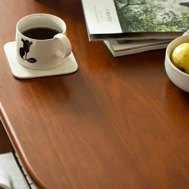 Table basse contemporaine rétro elliptique en bois de pin, bois de cerisier et acier inoxydable à 2 niveaux pour le salon 