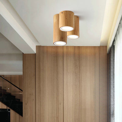 Nordic Creative Log Wood Tube LED Flush Mount Ceiling Light