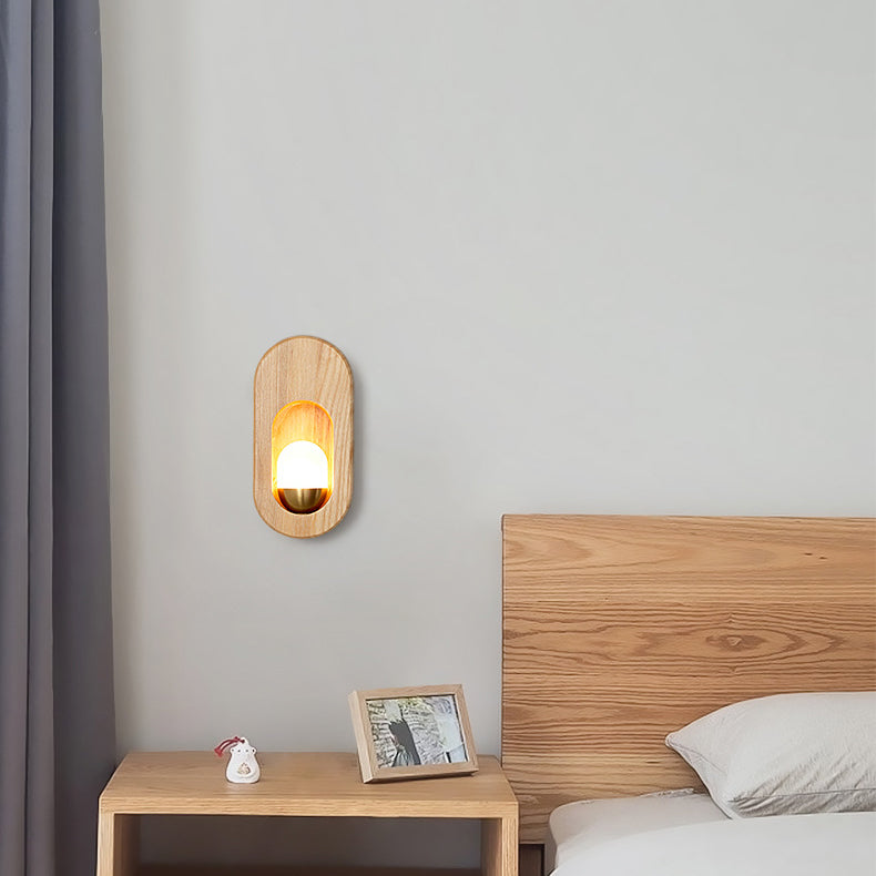 Aplique de pared de 1 luz con pantalla acrílica y marco ultrafino elíptico de madera tradicional japonesa para sala de estar 