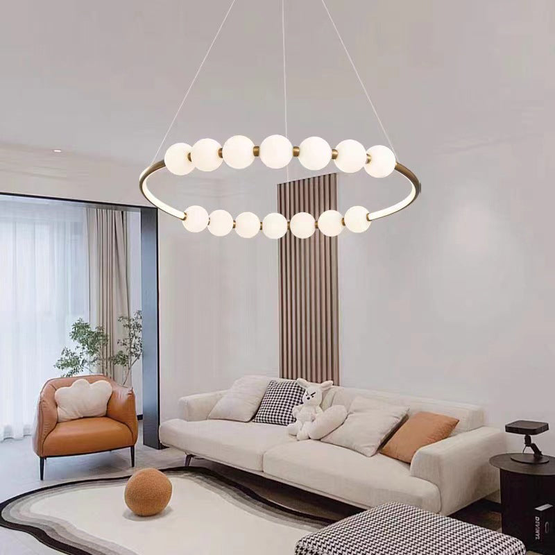 Moderner minimalistischer runder LED-Kronleuchter aus Aluminiumglas für Wohnzimmer 