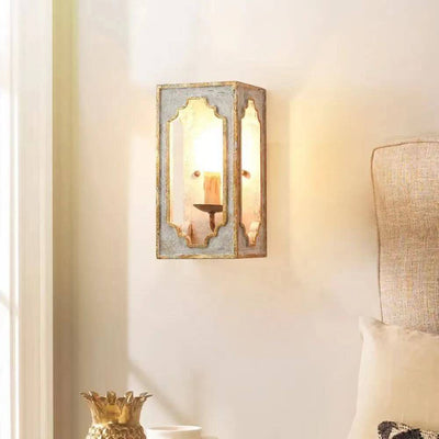 Französischer Landhausstil Retro Rechteckige Holz 1-Licht Wandleuchte 