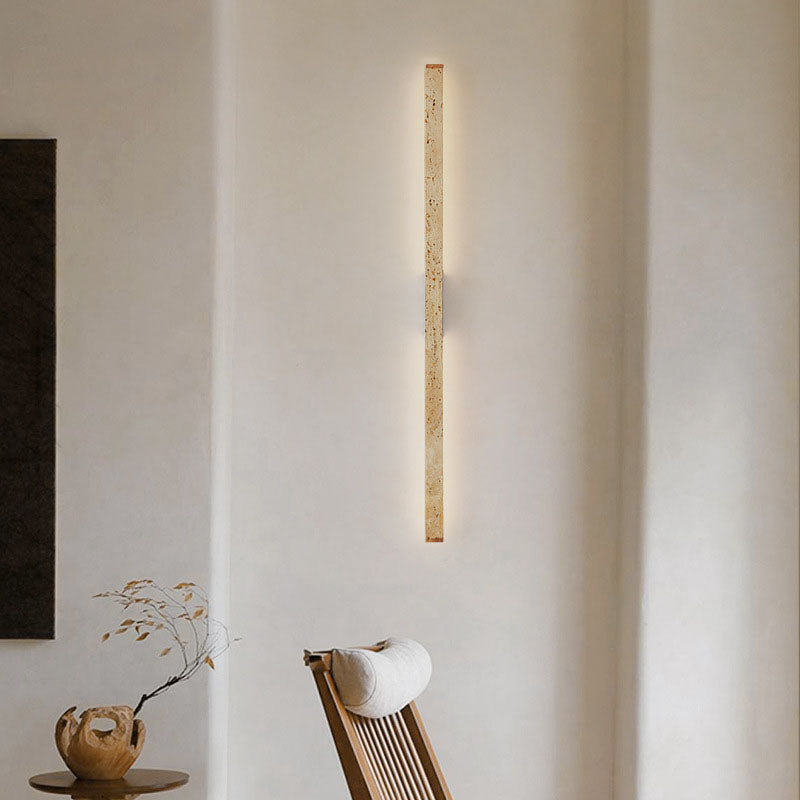 Japanese Wabi-Sabi Yellow Travertine Wood Long Strip LED Wall Sconce Lamp