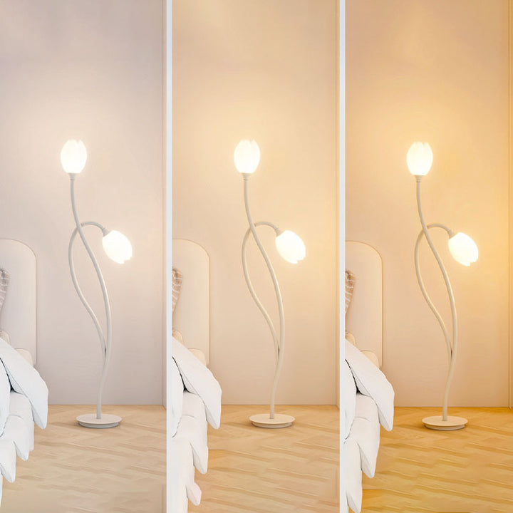 Lámpara de pie de 1 luz de plástico enrollado de hierro contemporáneo y creativo con tulipanes para sala de estar 