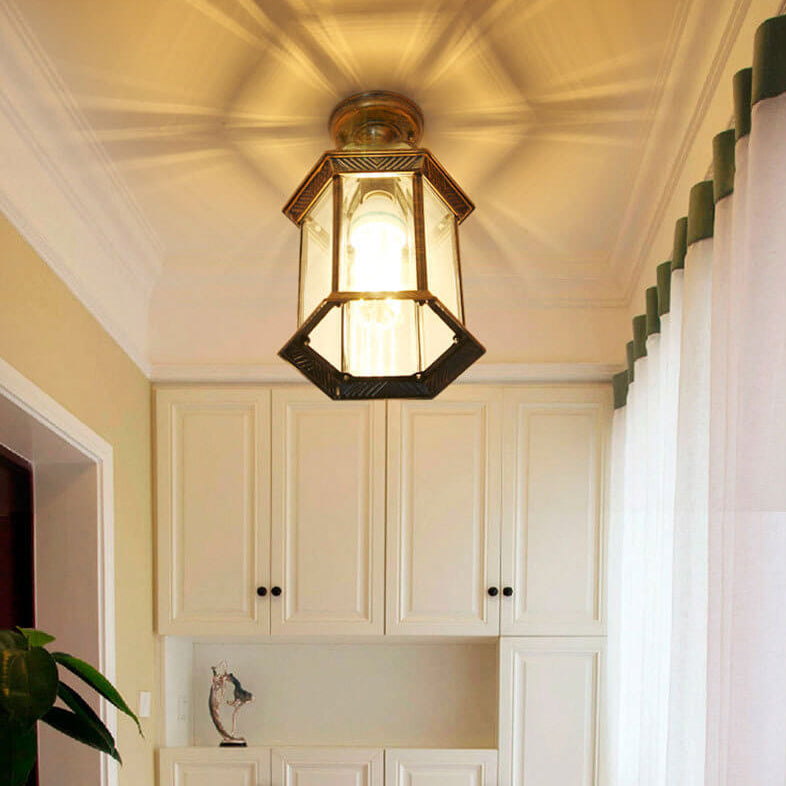 Traditional European Outdoor Hexagonal Lantern Waterproof 1-Light Semi-Flush Mount Ceiling Light For Outdoor