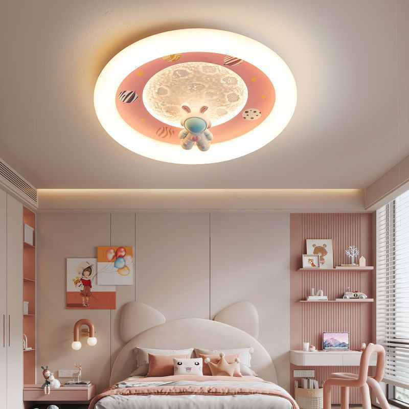 Moderne Art Deco Kinder Eisen Harz Acryl Runde Mond Astronaut LED Unterputz Deckenleuchte Für Schlafzimmer 
