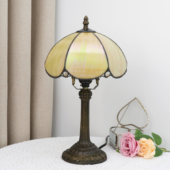 Lampe de table en résine avec vitrail Tiffany demi-ronde traditionnelle à 1 lumière pour chambre 