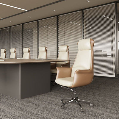 Moderner minimalistischer rechteckiger Hochlehner aus Leder mit Kohlenstoffstahl für das Home Office 