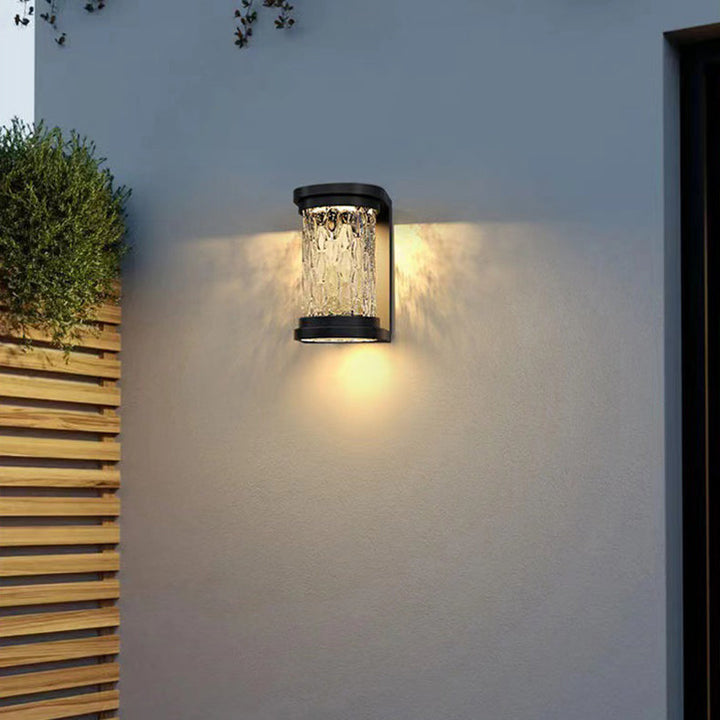 Luz de pared exterior LED de vidrio de acero inoxidable cilíndrico solar minimalista moderno para jardín 