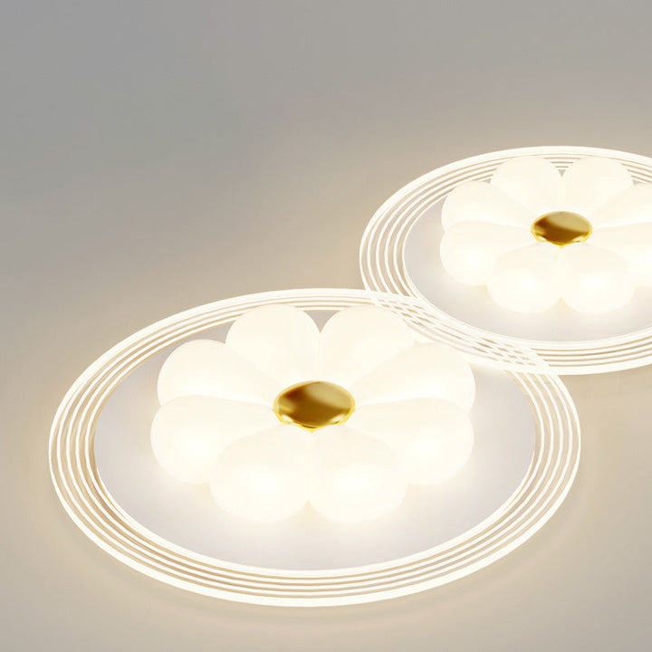 Traditional French Pastoral Floral Combination Acrylic Iron LED Flush Mount Ceiling Light For Living Room
