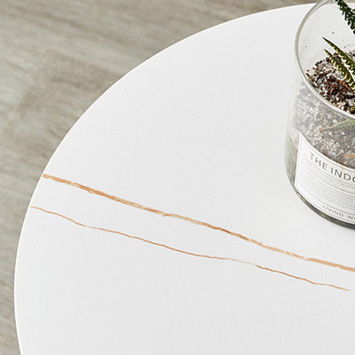 Table d'appoint moderne minimaliste ronde en fer avec plateau en pierre - 1 rangement pour salon 
