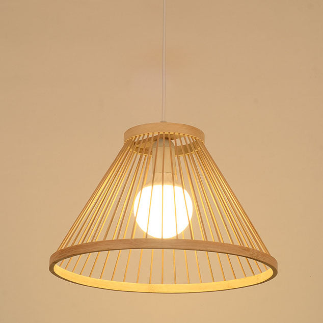 Traditionelle japanische Zen-Pendelleuchte aus Bambusgeflecht, halbkonisch, 1 Licht, für Wohnzimmer 