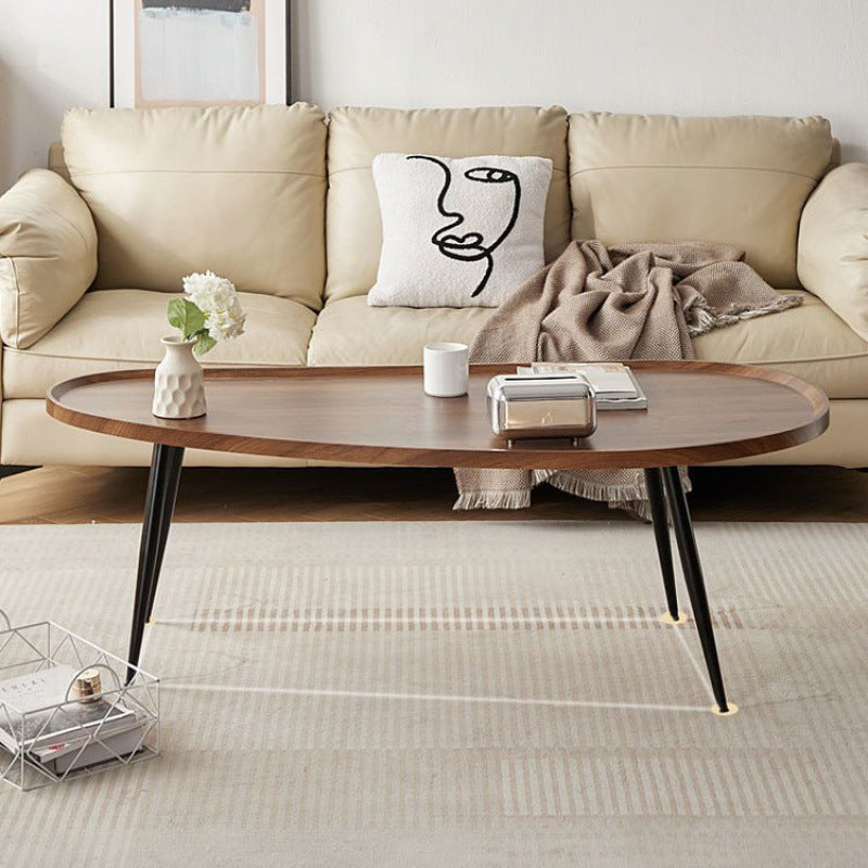 Mesa de café de hierro con forma ovalada y densidad de mango escandinava contemporánea de 4 patas para sala de estar 