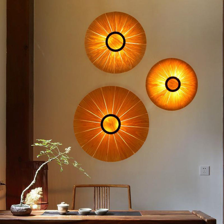 Traditional Vintage Round Cherry Veneer Oak Veneer 1-Light Wall Sconce Lamp For Dining Room