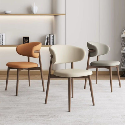 Moderna silla de comedor sin brazos de cuero nappa cuadrado nórdico contemporáneo con marco de metal para comedor 