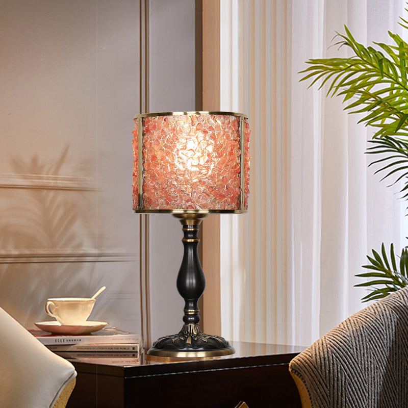 Lampe de table 1 lumière avec abat-jour en pierre de cristal moderne et base en cuivre pour bureau 