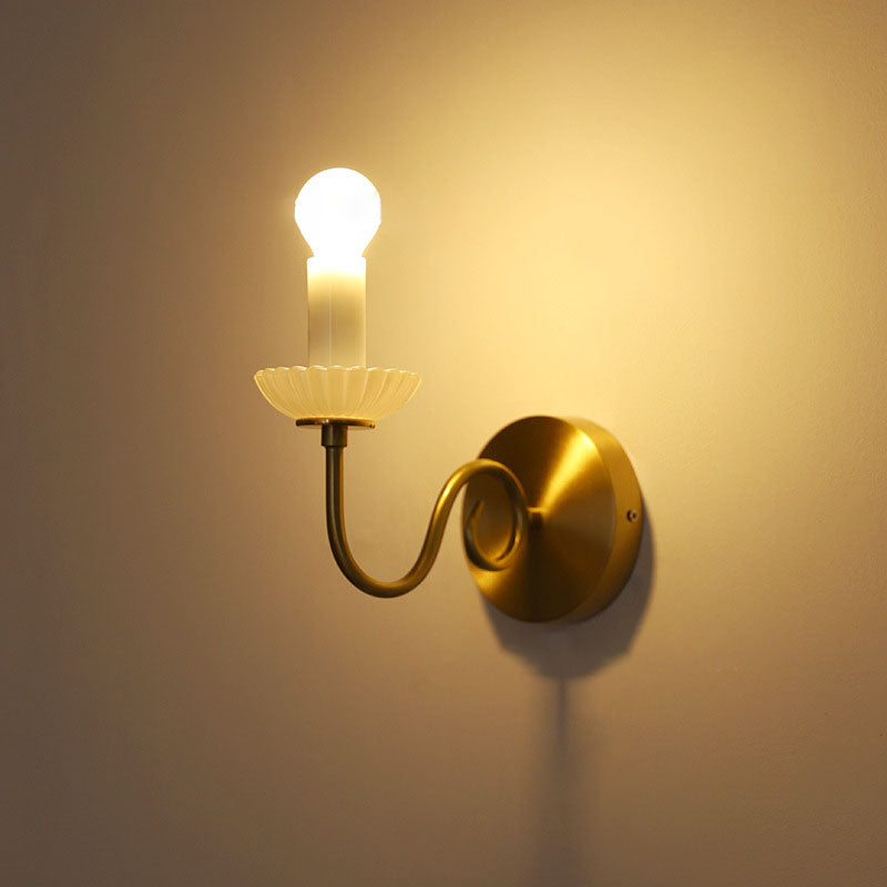 Traditional French Candelabra Brass Glass 1-Light Wall Sconce Lamp For Bedroom