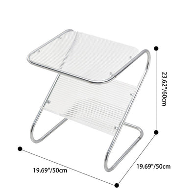 Modern Minimalist Square Z-Shape Iron Glass Side Table For Living Room