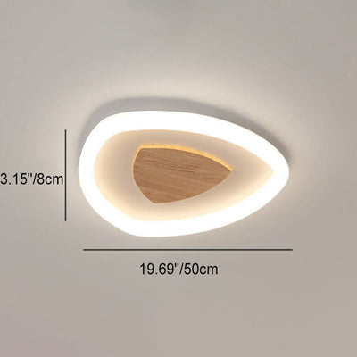 Japanese Minimalist Triangular Geometric Wood Iron LED Flush Mount Ceiling Light