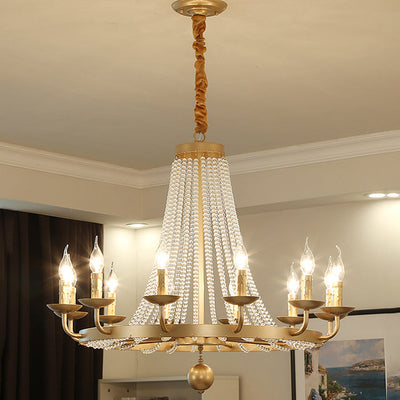 Chandelier Contemporain de Luxe en Fer Rond avec Cadre, Perles de Cristal, 6/8/10/12 Lumières pour Salon 