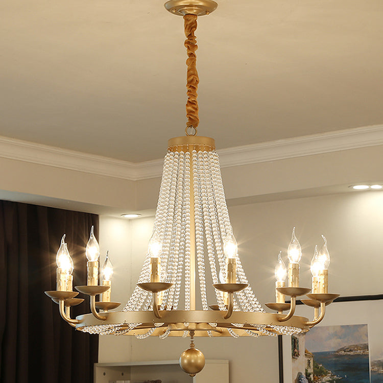 Chandelier Contemporain de Luxe en Fer Rond avec Cadre, Perles de Cristal, 6/8/10/12 Lumières pour Salon 