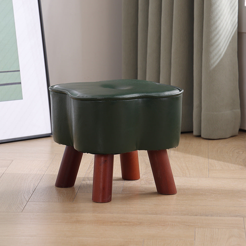 Tabouret rond en cuir ciré à l&