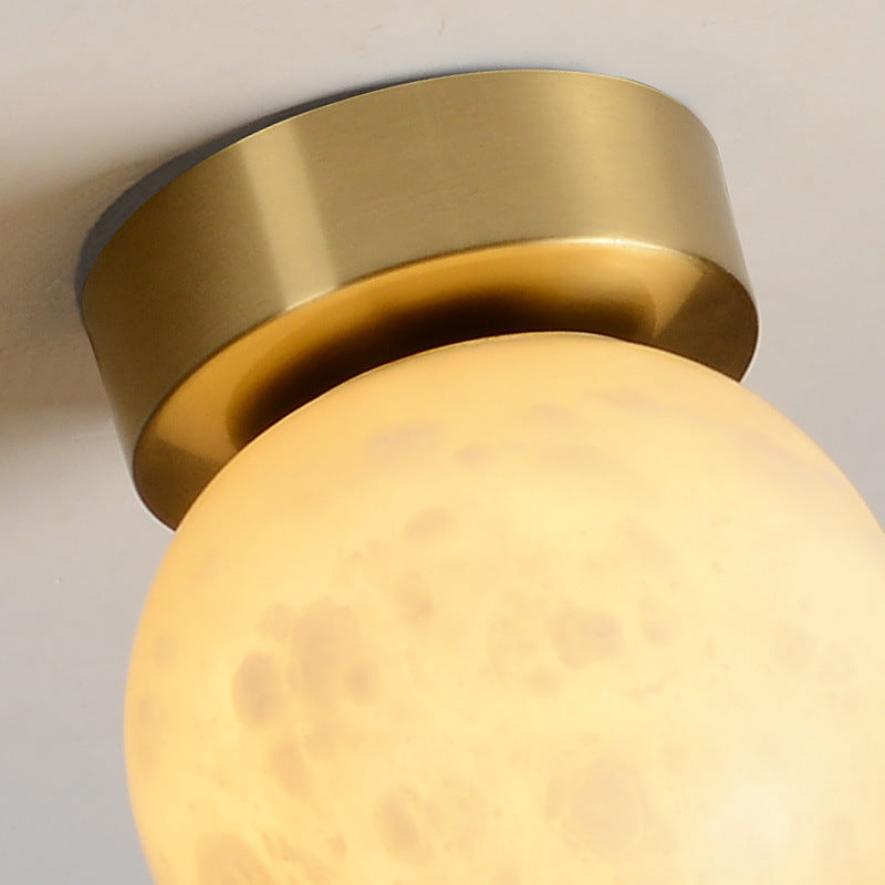 Modern Transitional Orb Square Copper Marble LED Semi-Flush Mount Ceiling Light For Hallway