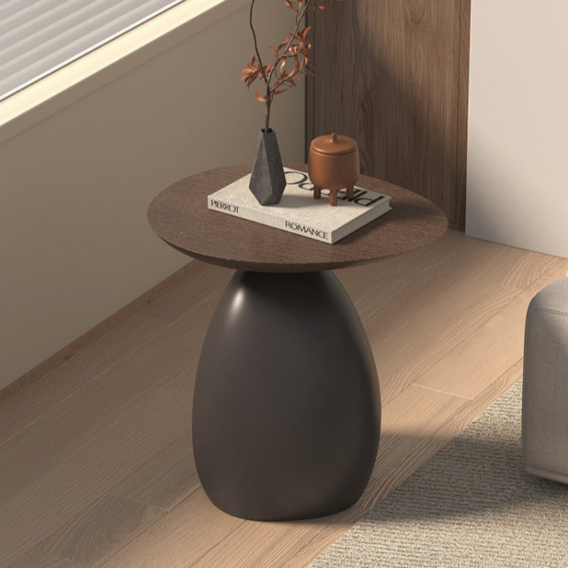 Mesa de café contemporánea escandinava redonda con base irregular de resina para sala de estar 