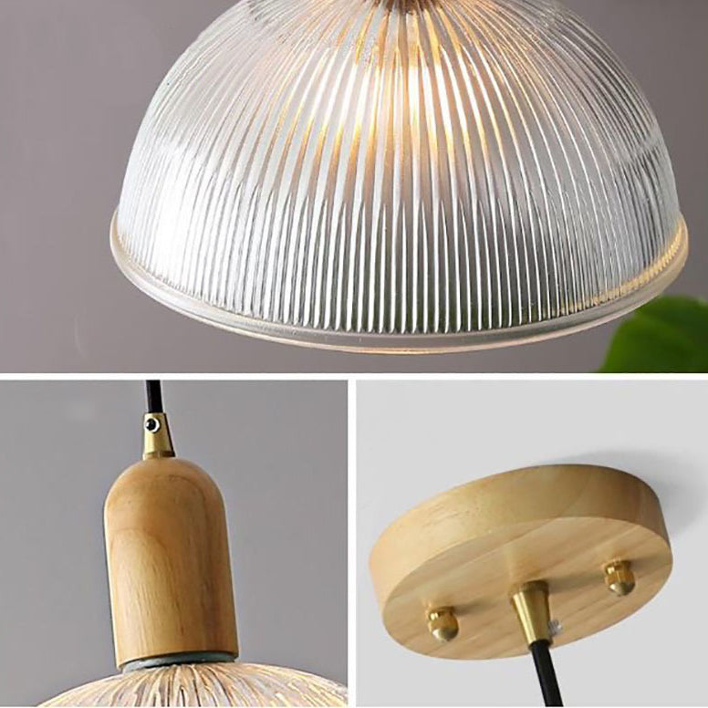 Lámpara Colgante de 1 Luz con Cúpula de Vidrio y Tazón Redondo Vintage Tradicional de Madera Maciza para Sala de Estar 