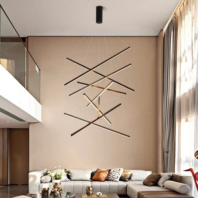 Nordic Light Luxury Iron Aluminum Geometric Line Combination LED Chandelier