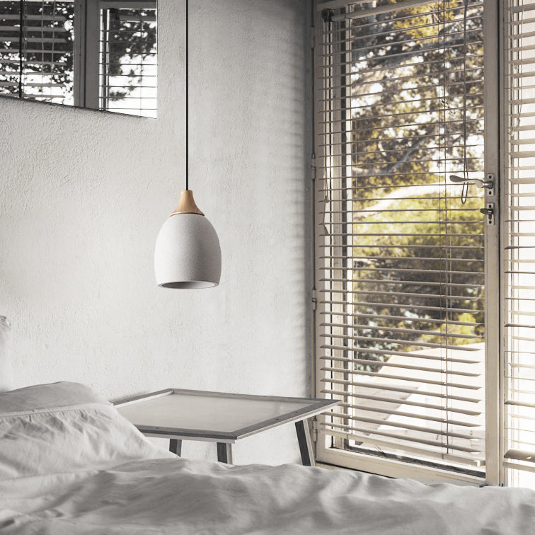 Traditionelle japanische Zement-Massivholz-Kreis 1-Licht Pendelleuchte für Esszimmer 