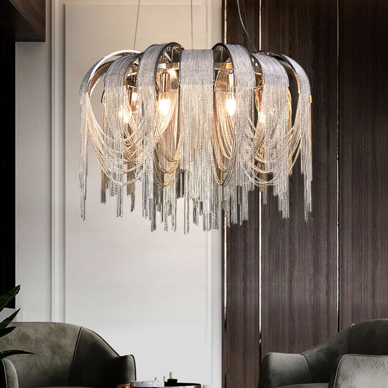 Modern Luxury Iron Aluminum Chain Tassel 6/8/10/12/15 Light Chandeliers For Hallway