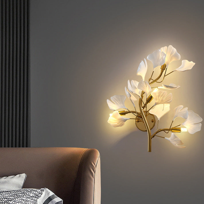 Modern Minimalist Ginkgo Leaf Iron Acrylic 4-Light Wall Sconce Lamp For Living Room