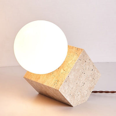 Japanese Nostalgic Yellow Travertine Inclined Cube 1-Light Table Lamp