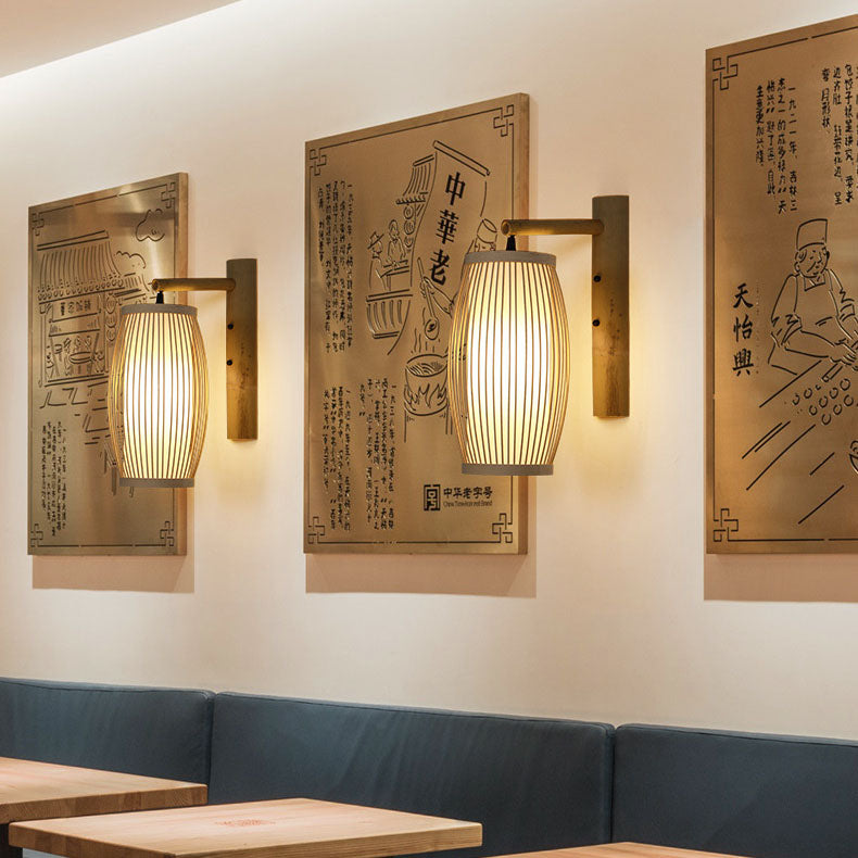 Traditionelle chinesische Weberei Bambuskäfig Form 1-Licht Wandleuchte für Wohnzimmer 
