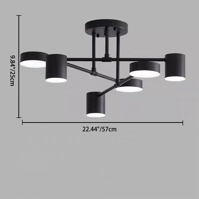 Zeitgenössische nordische Eisen Aluminium Acryl Runde Zylinder Zweig LED Semi-Flush Mount Deckenleuchte für Wohnzimmer 